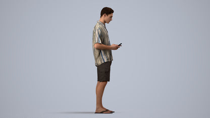 3D human model man casual standing, photogrammetry scanned person for archviz, side view render