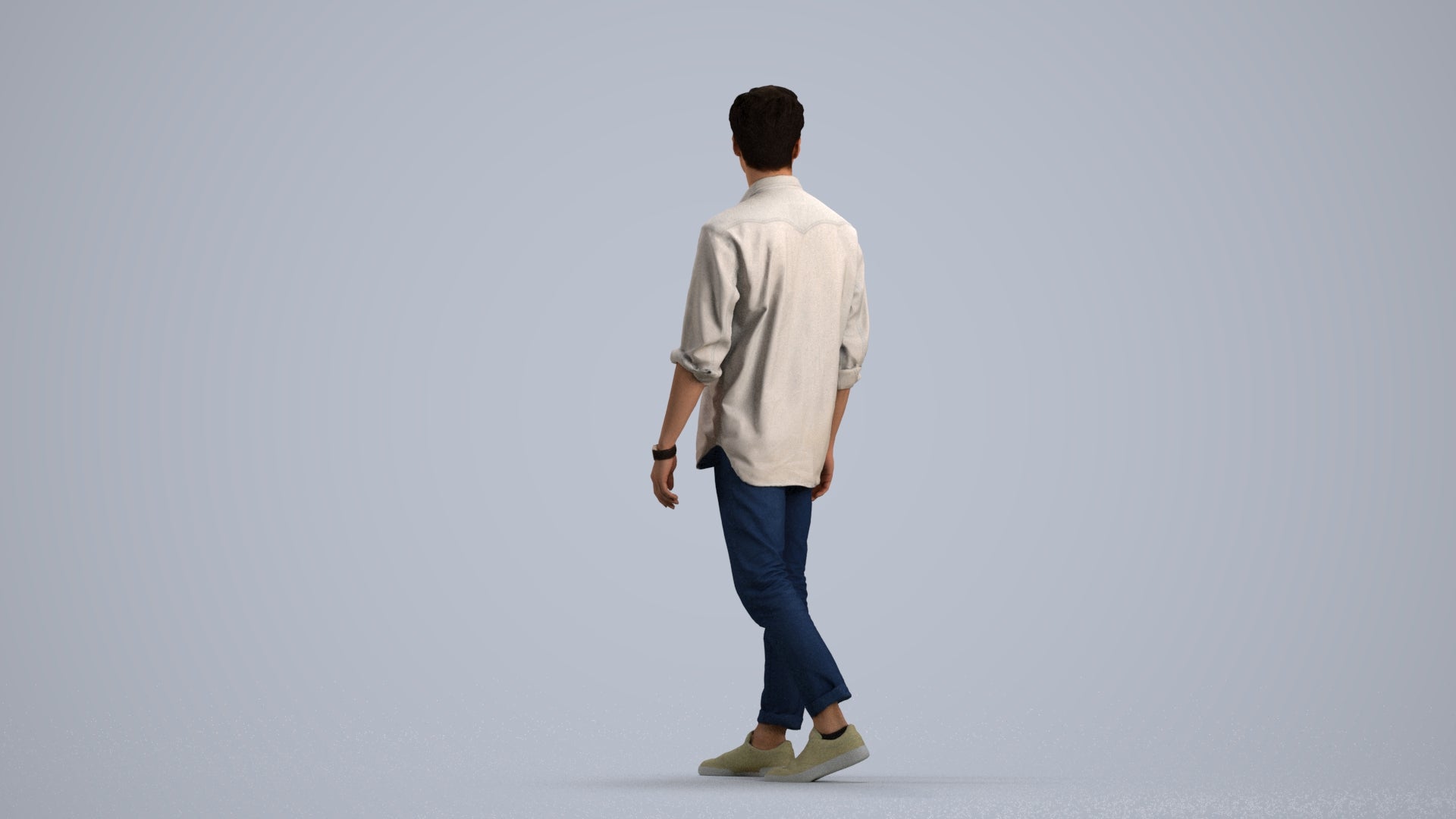 realistic 3D man casual walking, scanned archviz people for Blender and 3ds Max, front view render