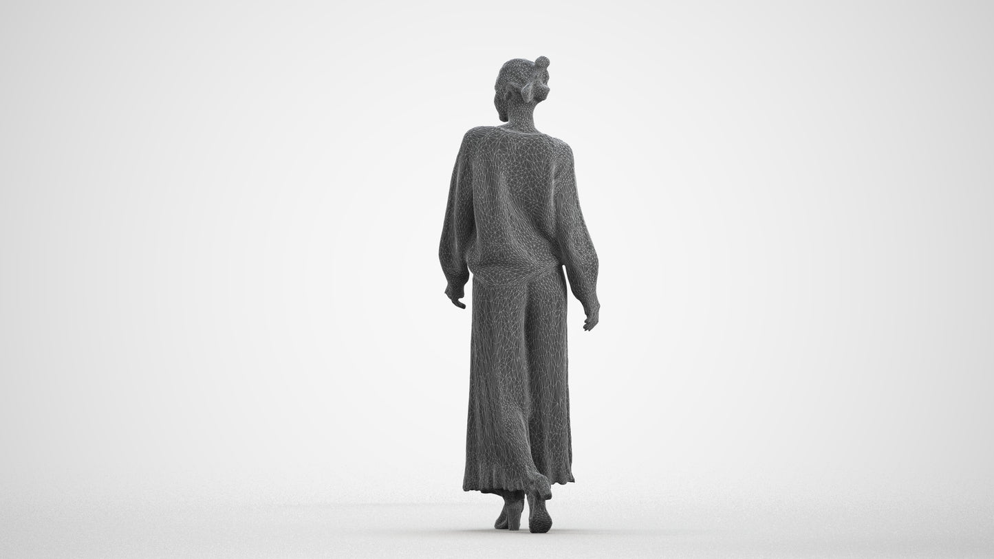 realistic 3D people woman casual walking, render-ready for V-Ray and Corona, FBX OBJ, wireframe front view