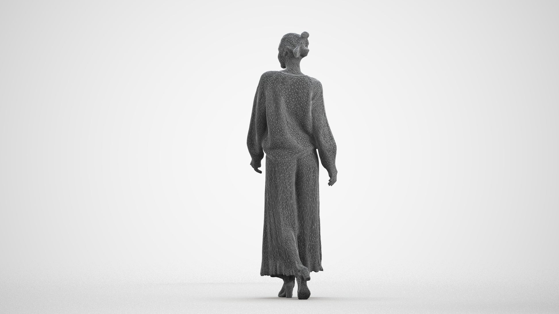 realistic 3D people woman casual walking, render-ready for V-Ray and Corona, FBX OBJ, wireframe front view