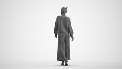 realistic 3D people woman casual walking, render-ready for V-Ray and Corona, FBX OBJ, wireframe front view