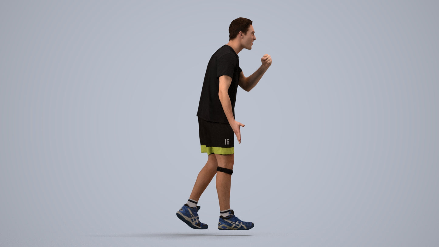 3D human model man sport, photogrammetry scanned person for archviz, side view render