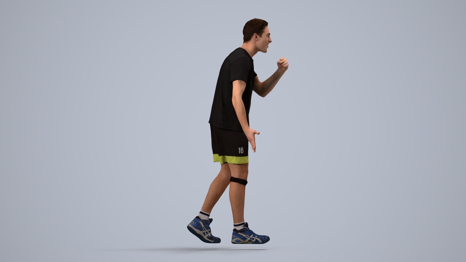 3D human model man sport, photogrammetry scanned person for archviz, side view render