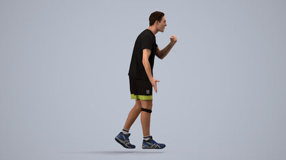 3D human model man sport, photogrammetry scanned person for archviz, side view render