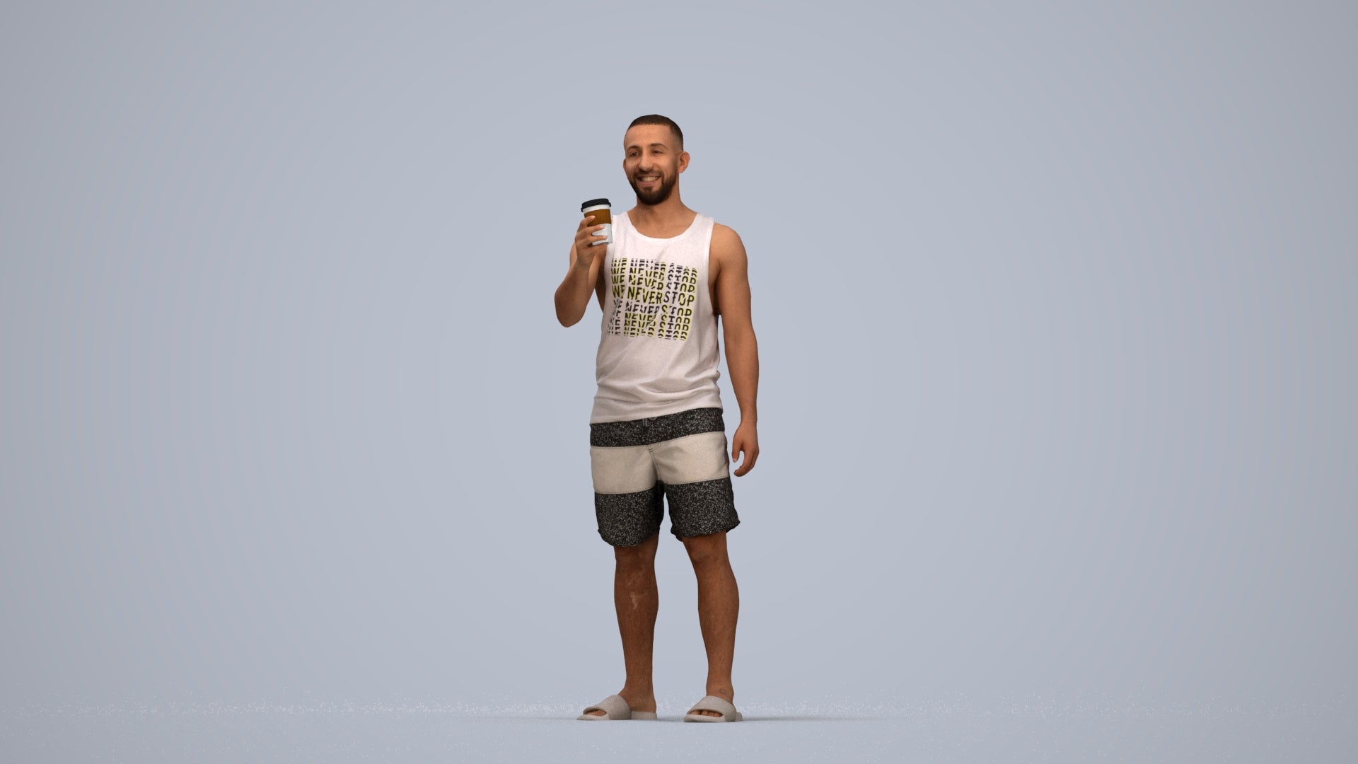 realistic 3D man standing, scanned archviz people for Blender and 3ds Max, top-down view render