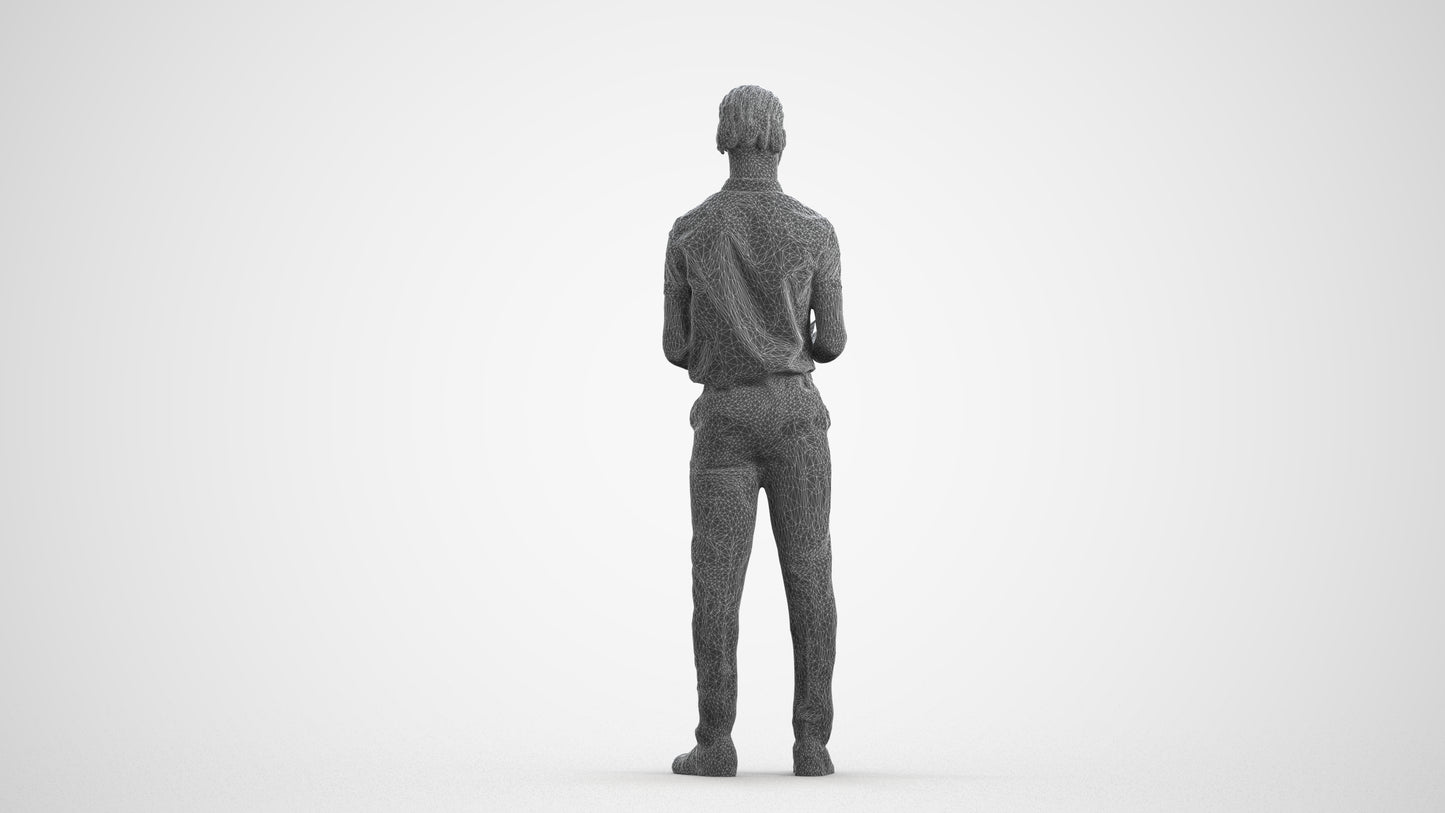 realistic 3D boy hospitality, scanned archviz people for Blender and 3ds Max, wireframe front view
