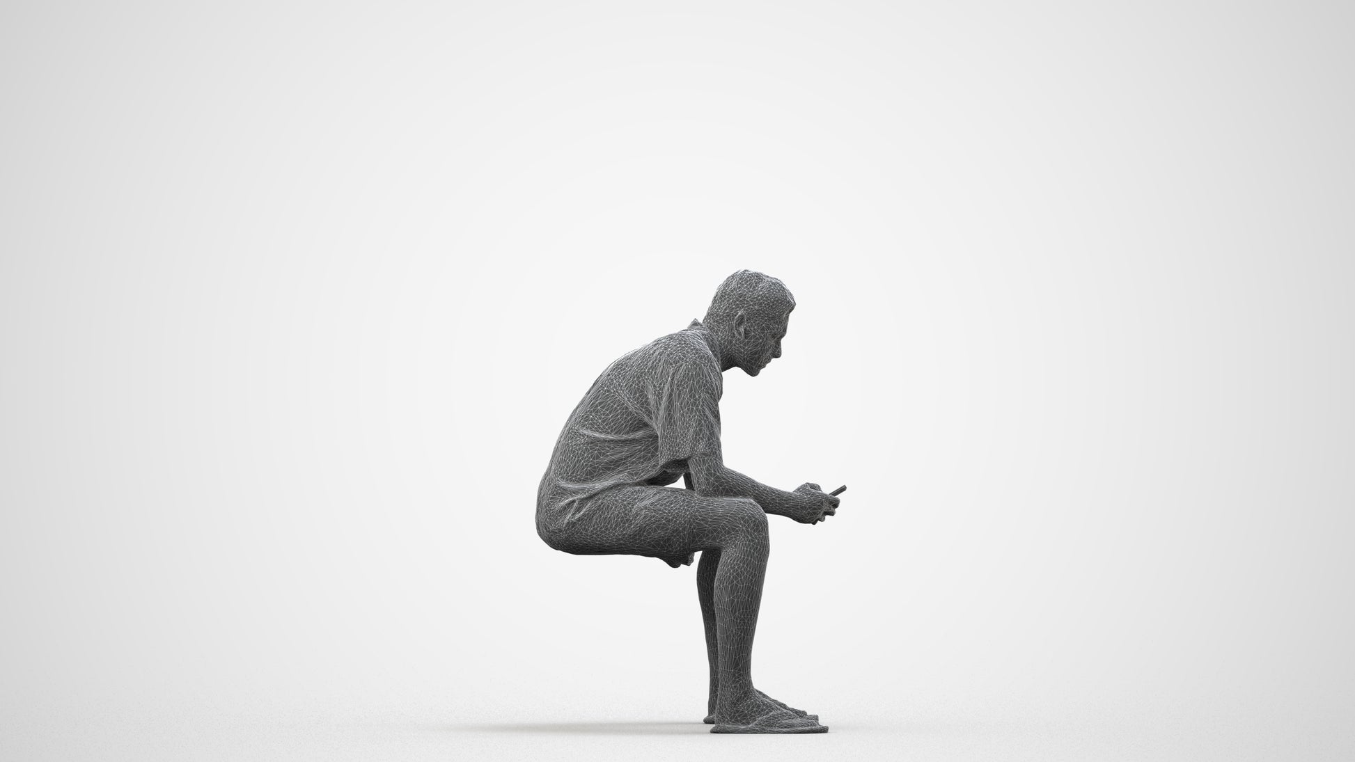 realistic 3D human man casual sitting, archviz people FBX OBJ for Blender, wireframe side view