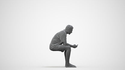 realistic 3D human man casual sitting, archviz people FBX OBJ for Blender, wireframe side view