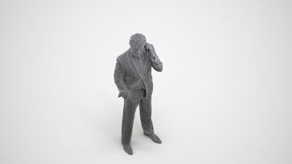 photogrammetry 3D man business standing, realistic human model archviz FBX, wireframe three-quarter view
