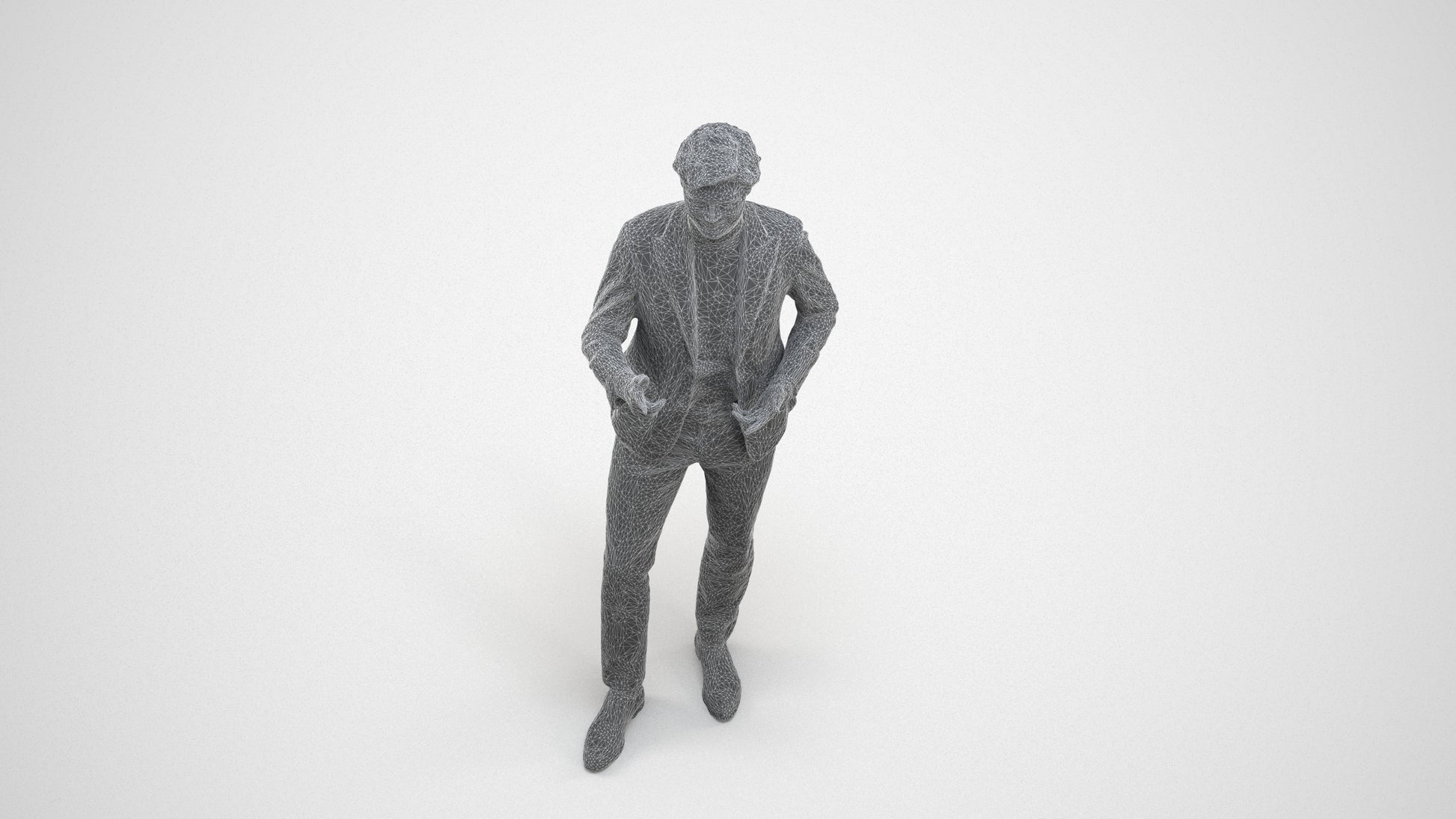 realistic 3D man business, scanned archviz people for Blender and 3ds Max, wireframe three-quarter view