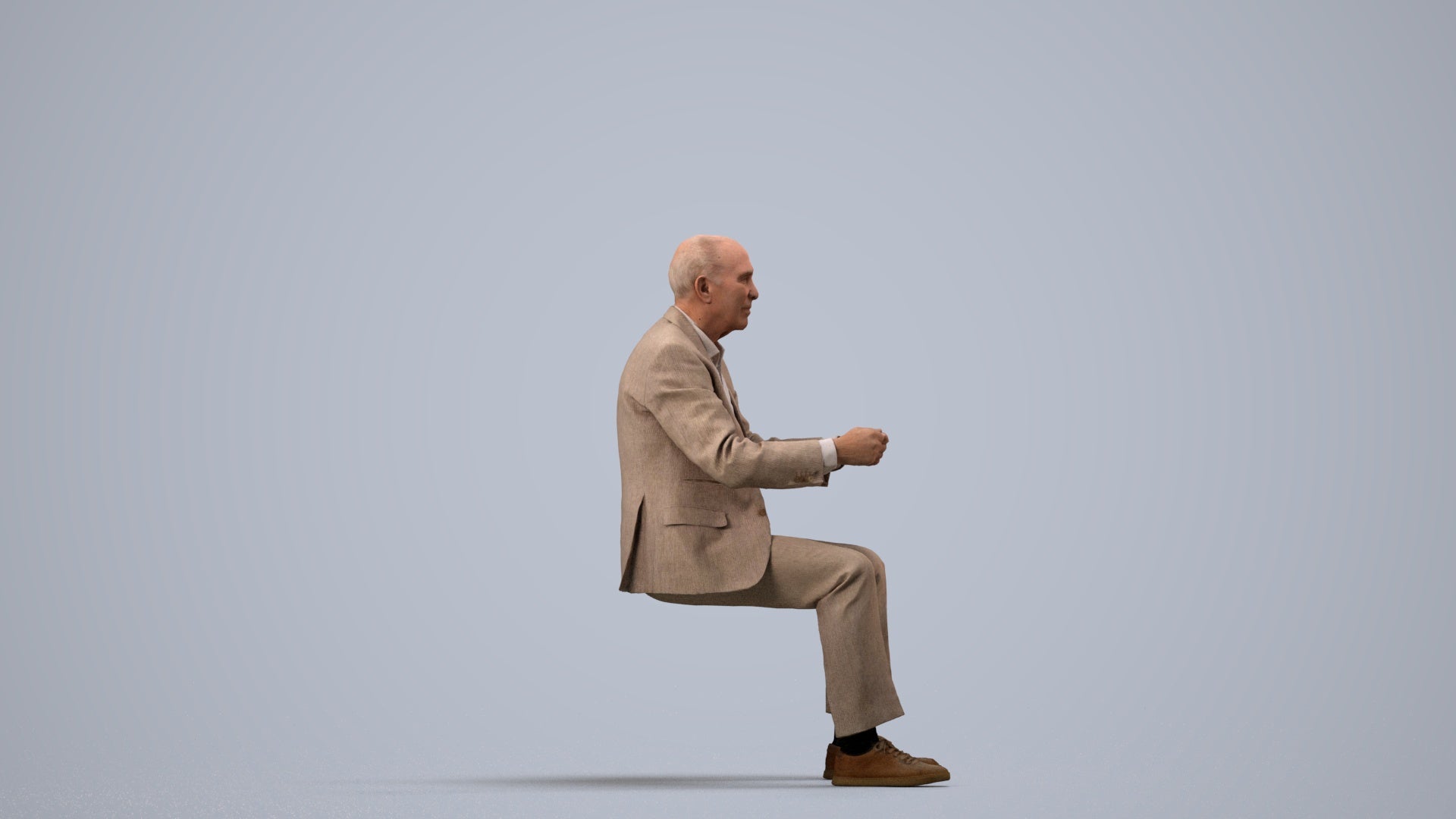 photogrammetry 3D senior man business driving, realistic human model archviz FBX, side view render