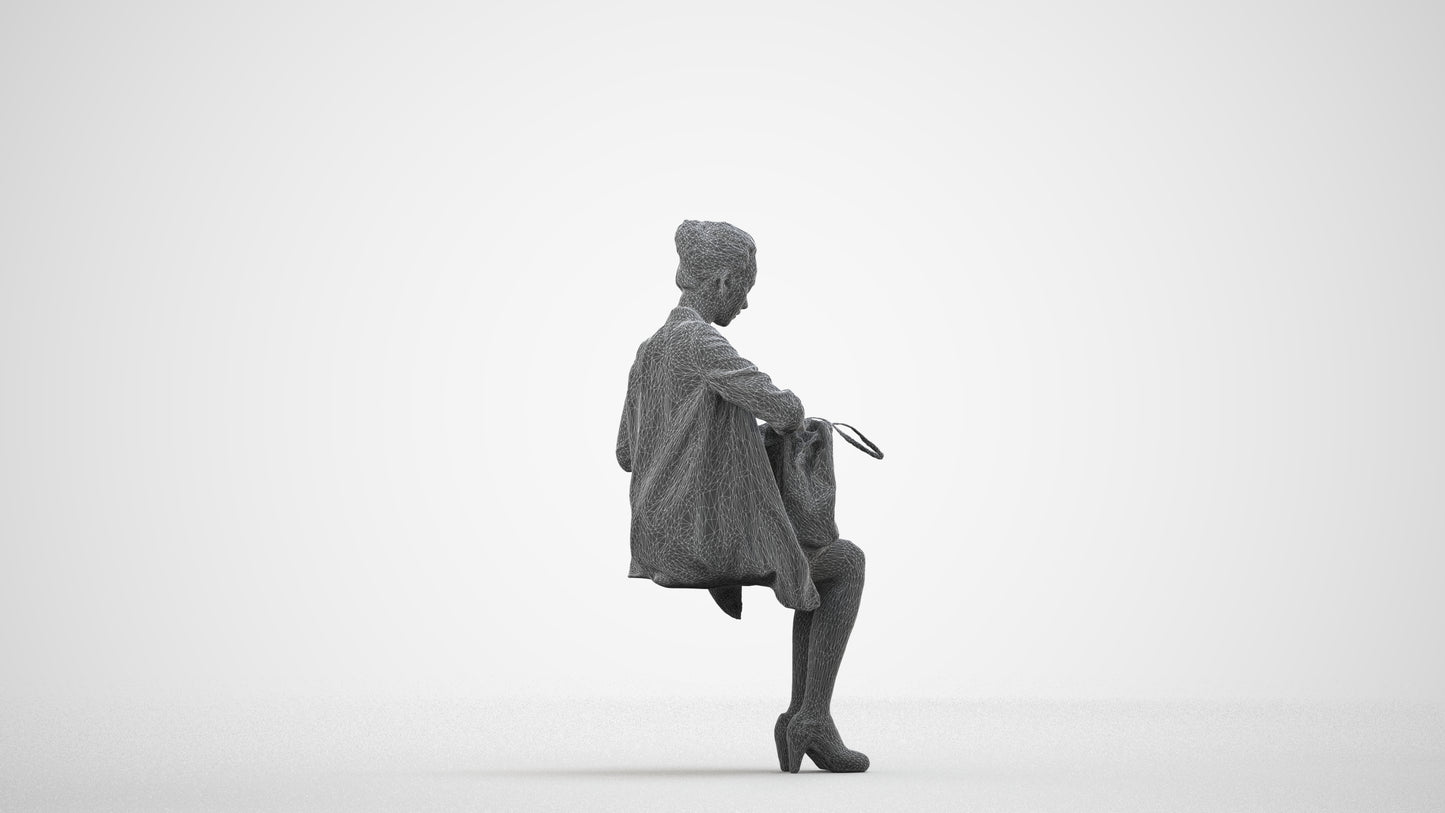 realistic 3D people woman business sitting, render-ready for V-Ray and Corona, FBX OBJ, wireframe side view