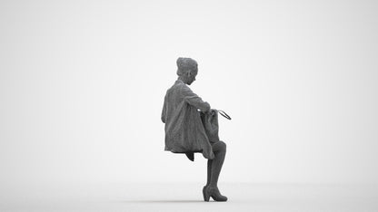 realistic 3D people woman business sitting, render-ready for V-Ray and Corona, FBX OBJ, wireframe side view