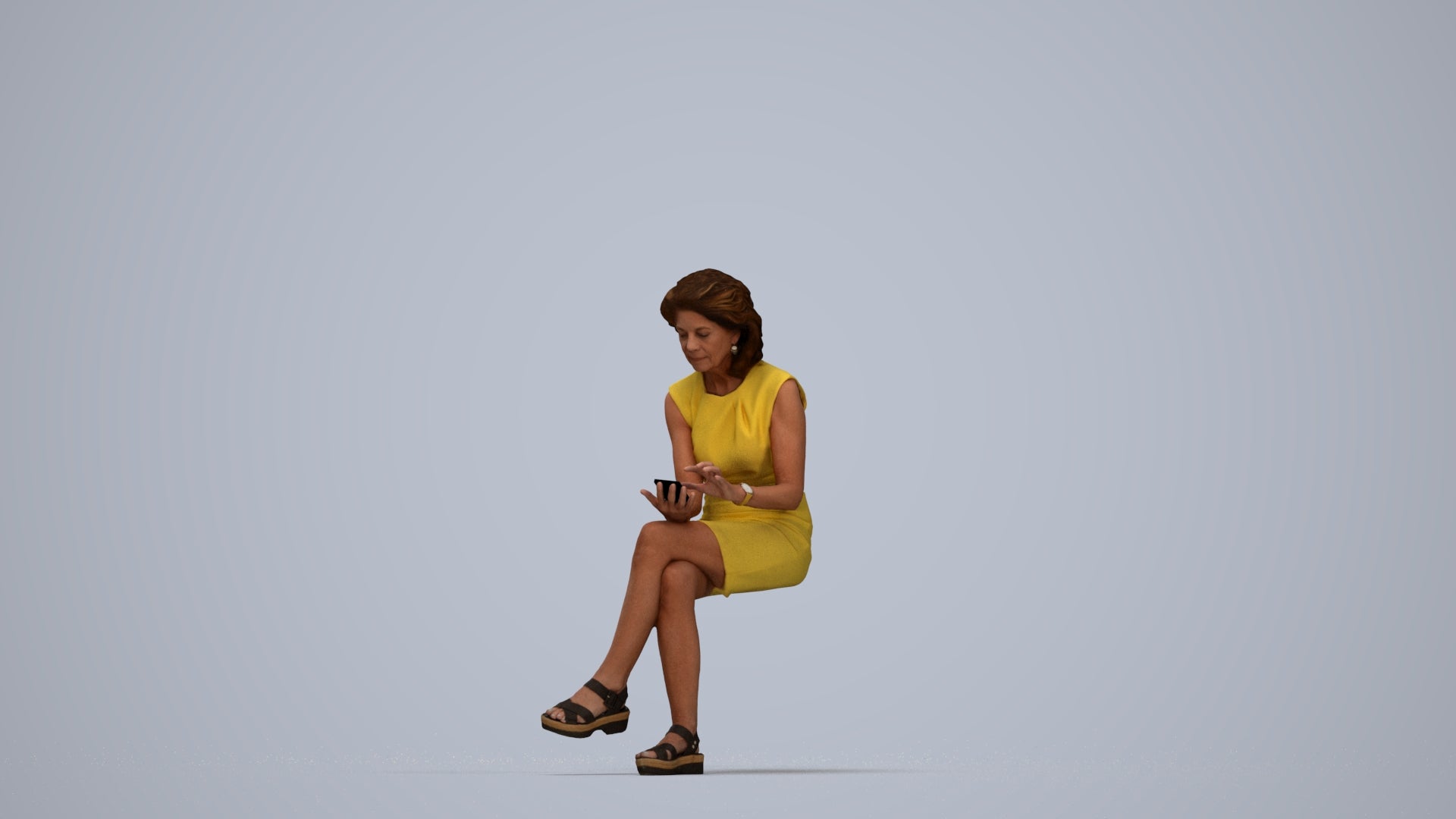 realistic 3D people woman business sitting, render-ready for V-Ray and Corona, FBX OBJ, top-down view render