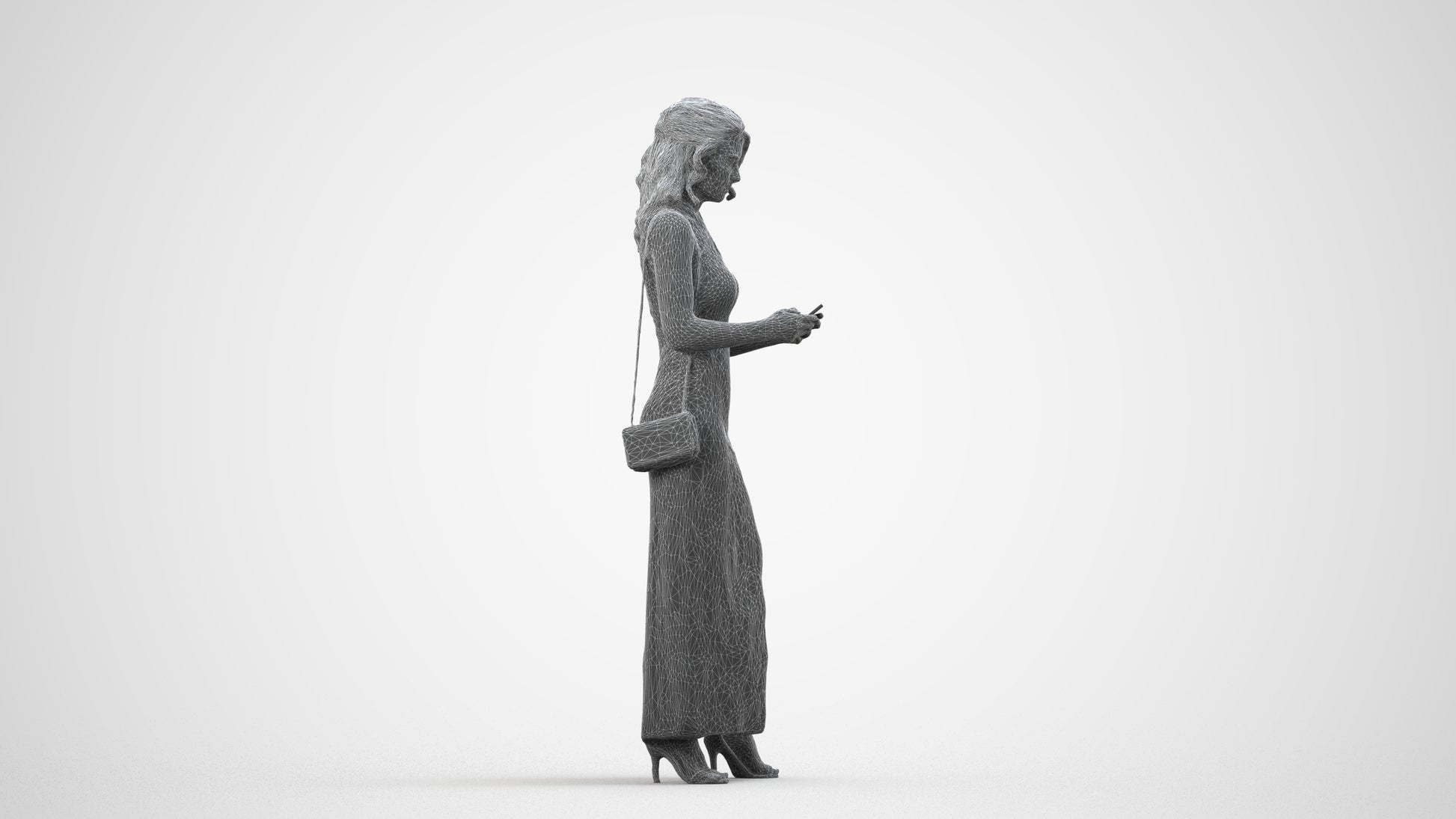 photogrammetry 3D woman formal standing, realistic human model archviz FBX, wireframe side view