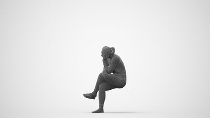 realistic 3D woman casual sitting, scanned archviz people for Blender and 3ds Max, square thumbnail