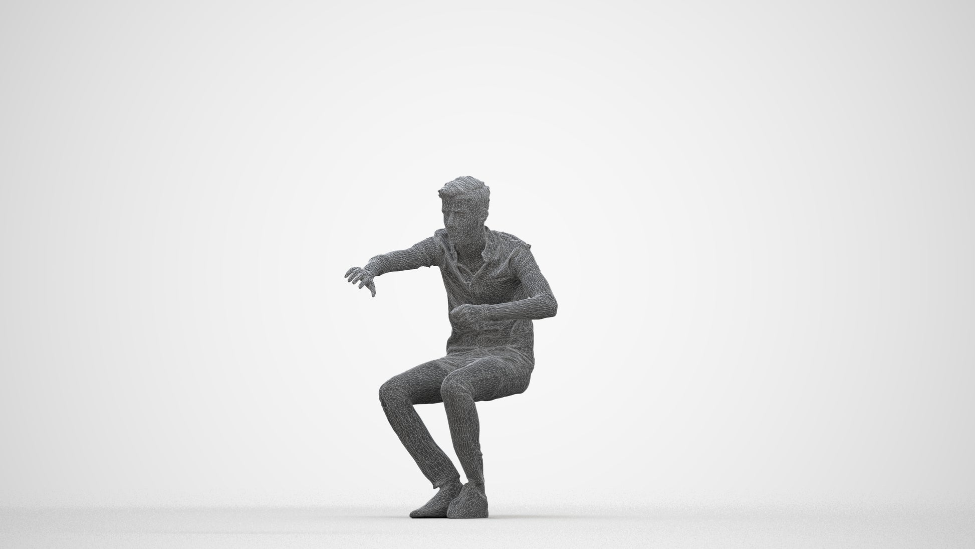 realistic 3D man casual sitting, scanned archviz people for Blender and 3ds Max, wireframe back view