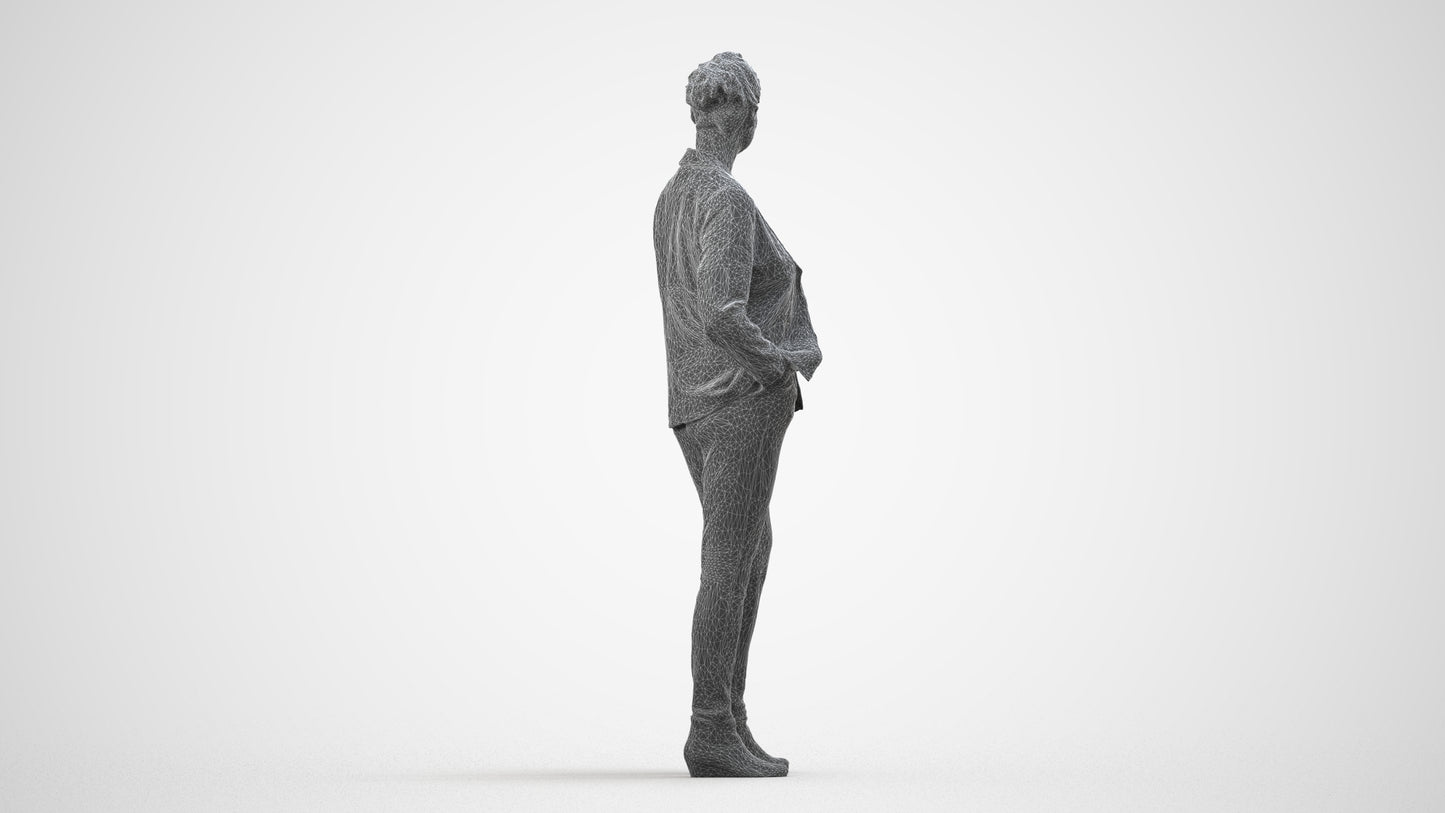 3D people model woman business standing, scanned human for 3ds Max rendering, wireframe side view