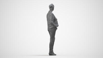 3D people model woman business standing, scanned human for 3ds Max rendering, wireframe side view