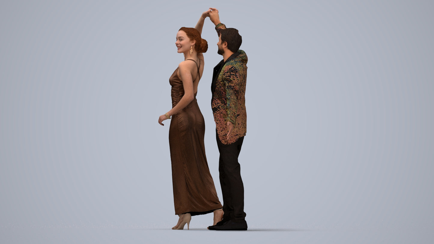 scanned 3D woman formal dancing, photogrammetry people for Enscape and V-Ray, top-down view render