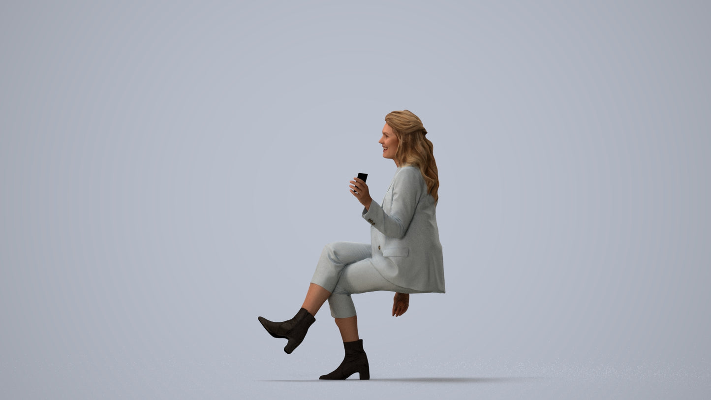 3D scanned woman business, photorealistic archviz people for Enscape and SketchUp, three-quarter view render