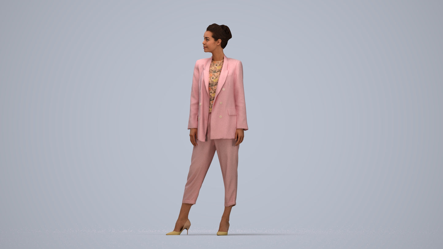 realistic 3D people woman business standing, render-ready for V-Ray and Corona, FBX OBJ, top-down view render
