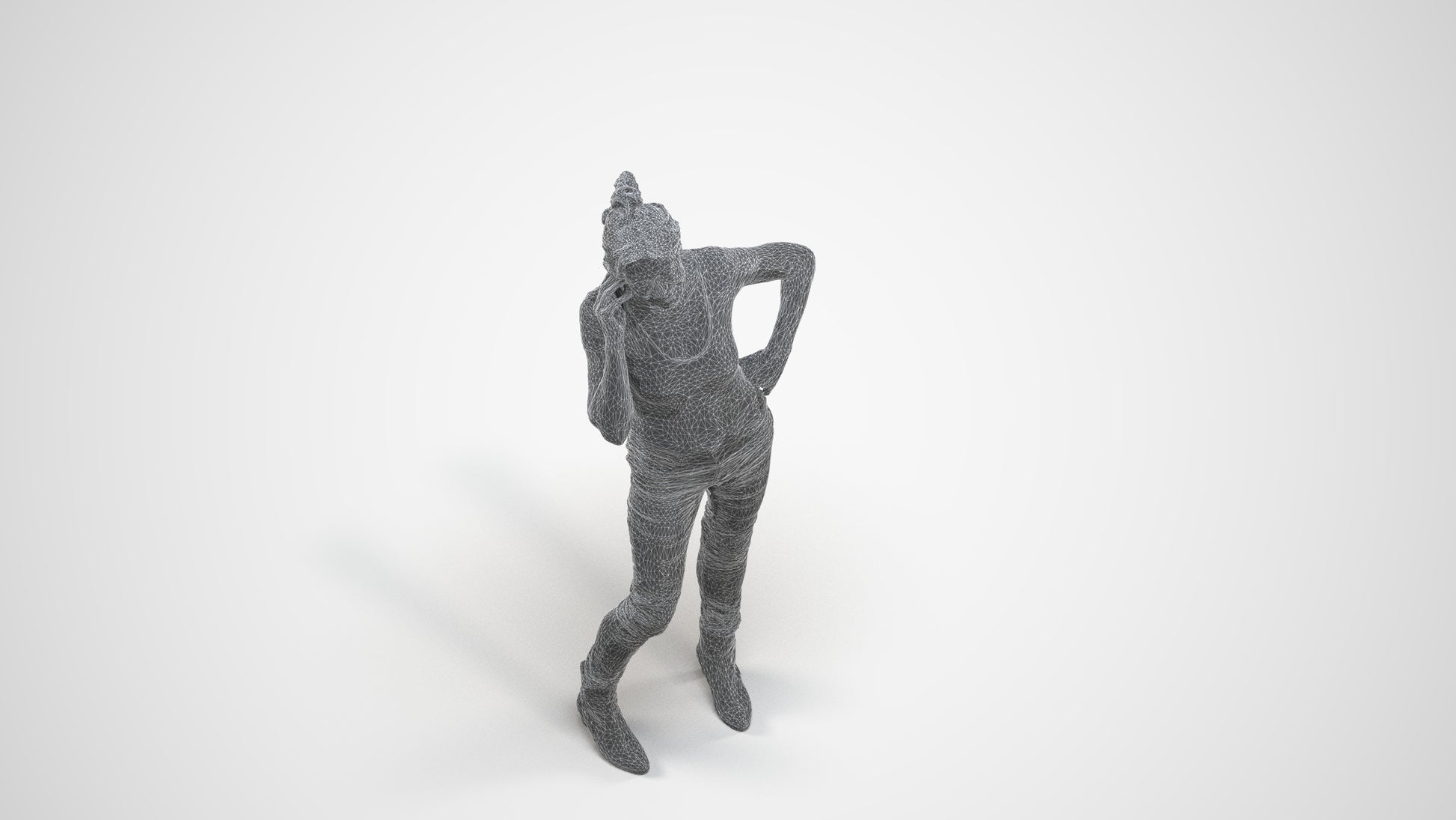 3D people model senior woman casual standing, scanned human for 3ds Max rendering, wireframe three-quarter view