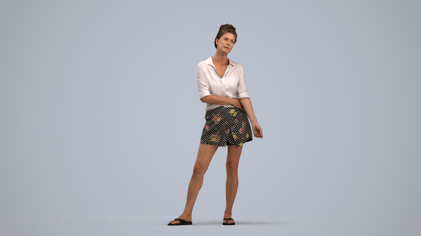 3D people model woman casual standing, scanned human for 3ds Max rendering, standing pose render