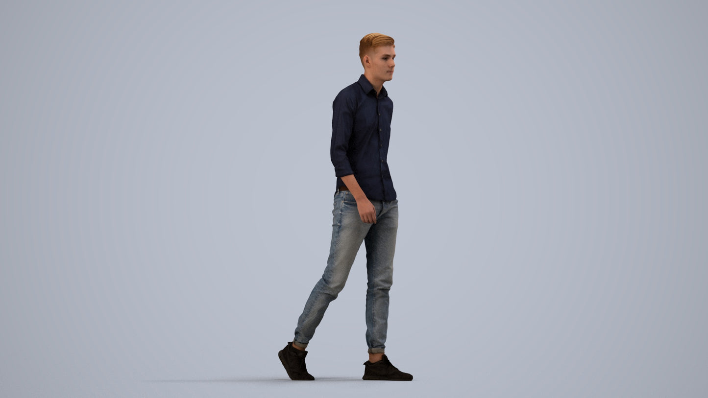 realistic 3D man casual walking, scanned archviz people for Blender and 3ds Max, side view render