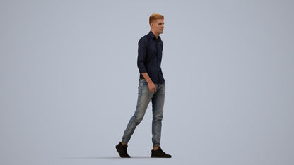 realistic 3D man casual walking, scanned archviz people for Blender and 3ds Max, side view render