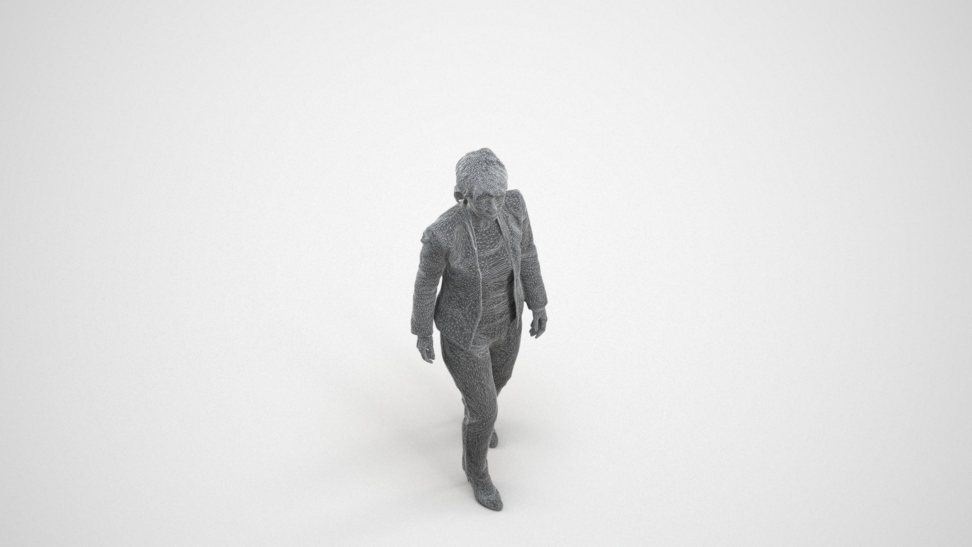 3D people model senior woman business walking, scanned human for 3ds Max rendering, wireframe three-quarter view