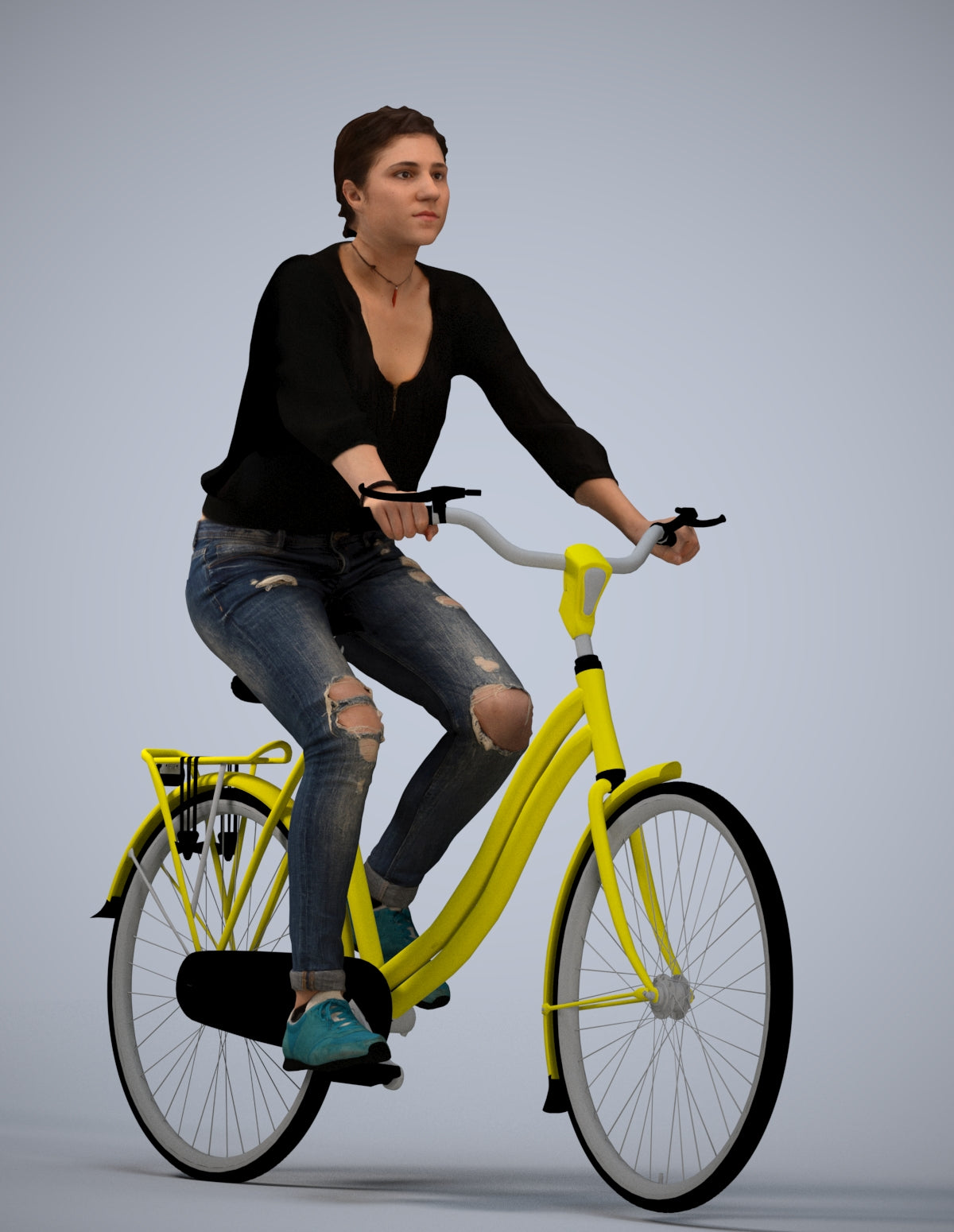 realistic 3D human woman casual cycling, archviz people FBX OBJ for Blender