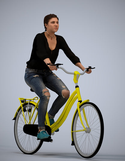 realistic 3D human woman casual cycling, archviz people FBX OBJ for Blender