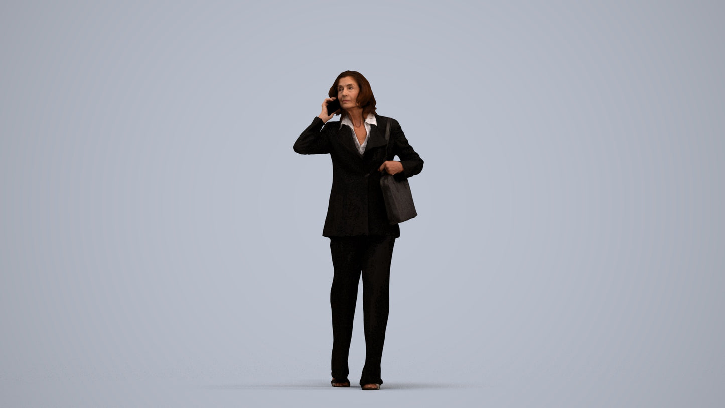 scanned 3D senior woman business walking, photogrammetry people for Enscape and V-Ray, standing pose render