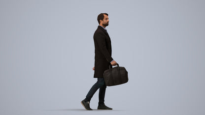 3D human model man business, photogrammetry scanned person for archviz, side view render