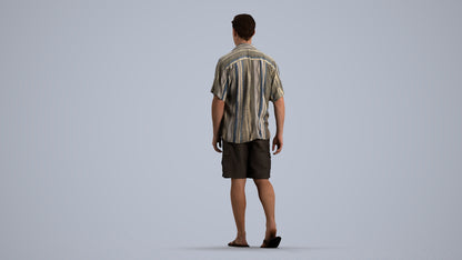 scanned 3D man casual walking, photogrammetry people for Enscape and V-Ray, front view render