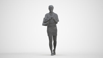 scanned 3D woman casual walking, photogrammetry people for Enscape and V-Ray, three-quarter front view render