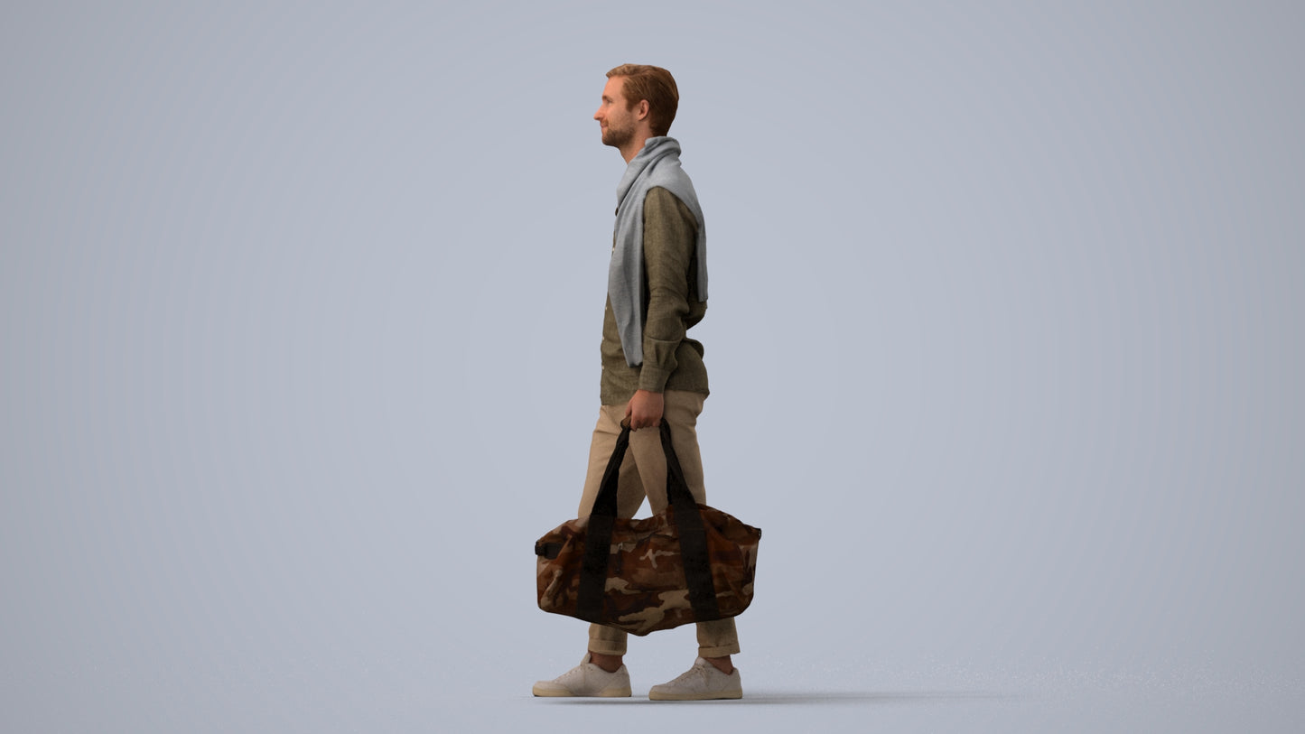 realistic 3D man casual walking, scanned archviz people for Blender and 3ds Max, three-quarter view render