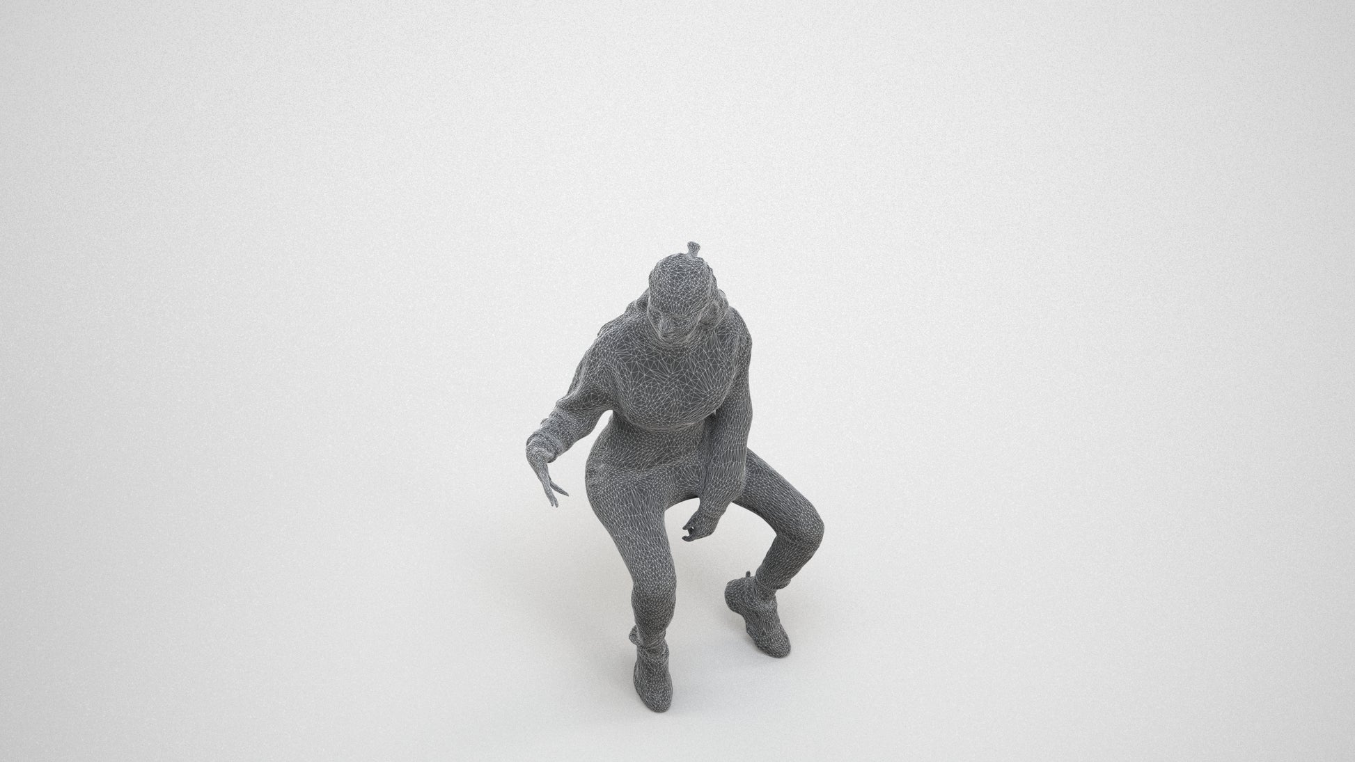 3D people model woman sport sitting, scanned human for 3ds Max rendering, wireframe three-quarter view