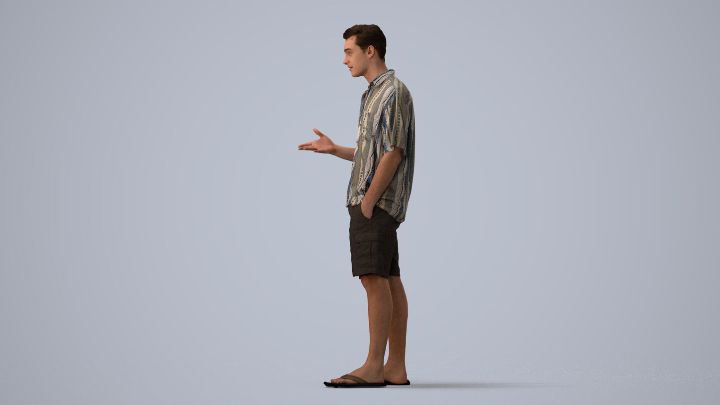 realistic 3D human man casual standing, archviz people FBX OBJ for Blender, three-quarter view render