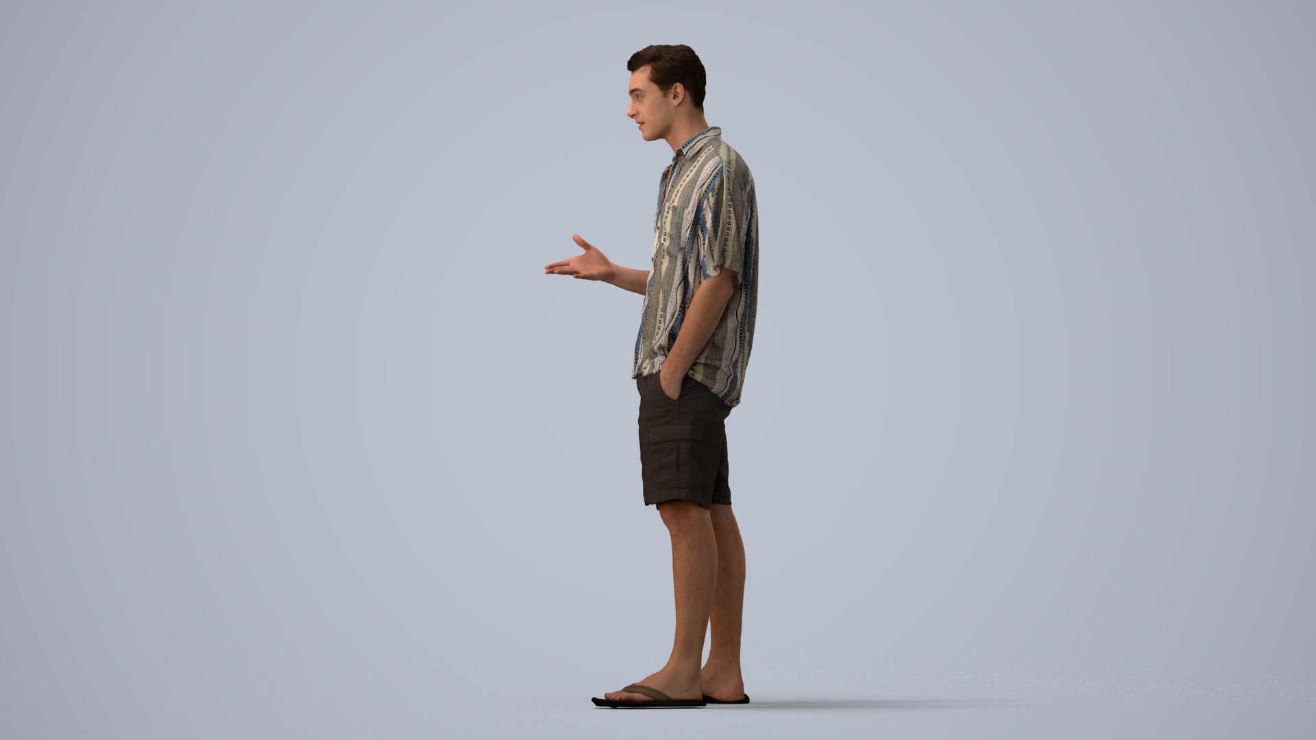 realistic 3D human man casual standing, archviz people FBX OBJ for Blender, three-quarter view render