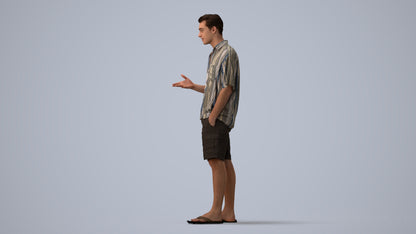 realistic 3D human man casual standing, archviz people FBX OBJ for Blender, three-quarter view render