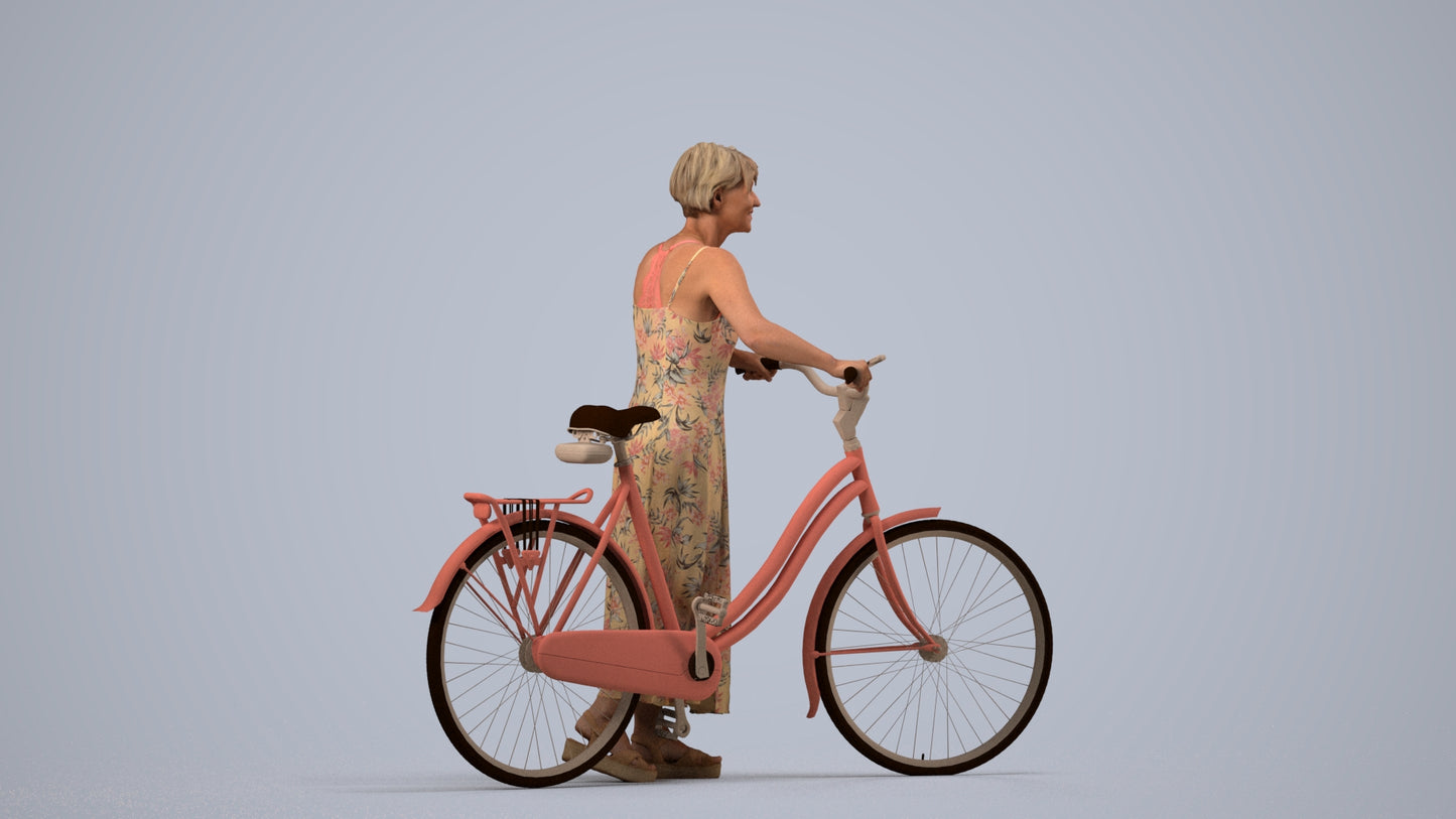 scanned 3D senior woman cycling, photogrammetry people for Enscape and V-Ray, side view render