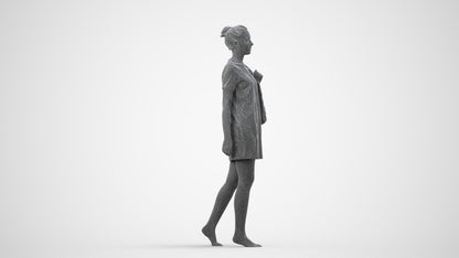 3D scanned woman walking casual, photorealistic archviz people for Enscape and SketchUp, wireframe side view