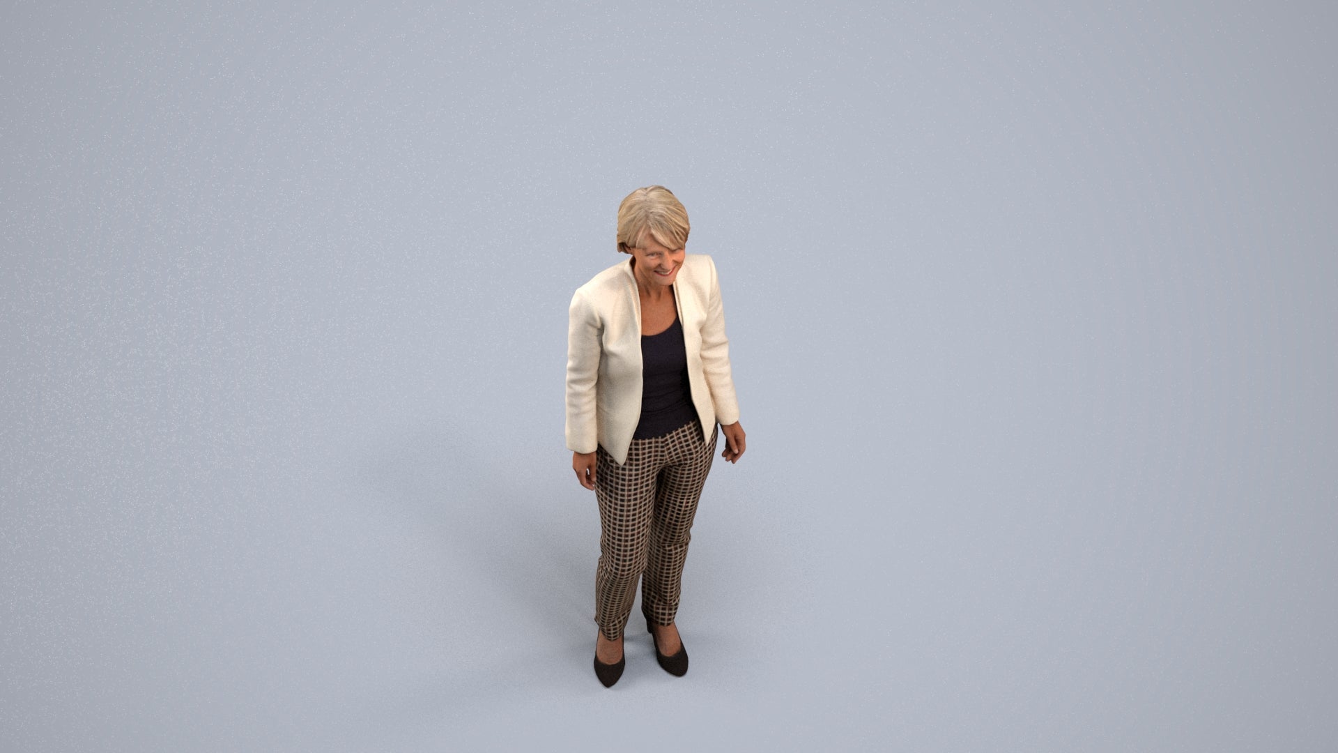 scanned 3D senior woman business standing, photogrammetry people for Enscape and V-Ray, back view render