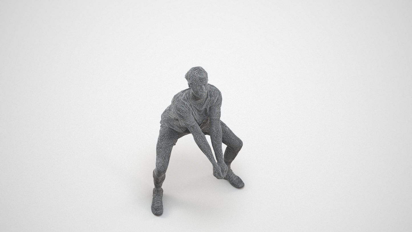 3D people model man sport, scanned human for 3ds Max rendering, wireframe three-quarter view