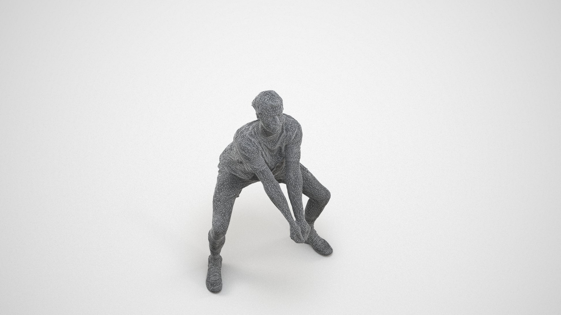 3D people model man sport, scanned human for 3ds Max rendering, wireframe three-quarter view