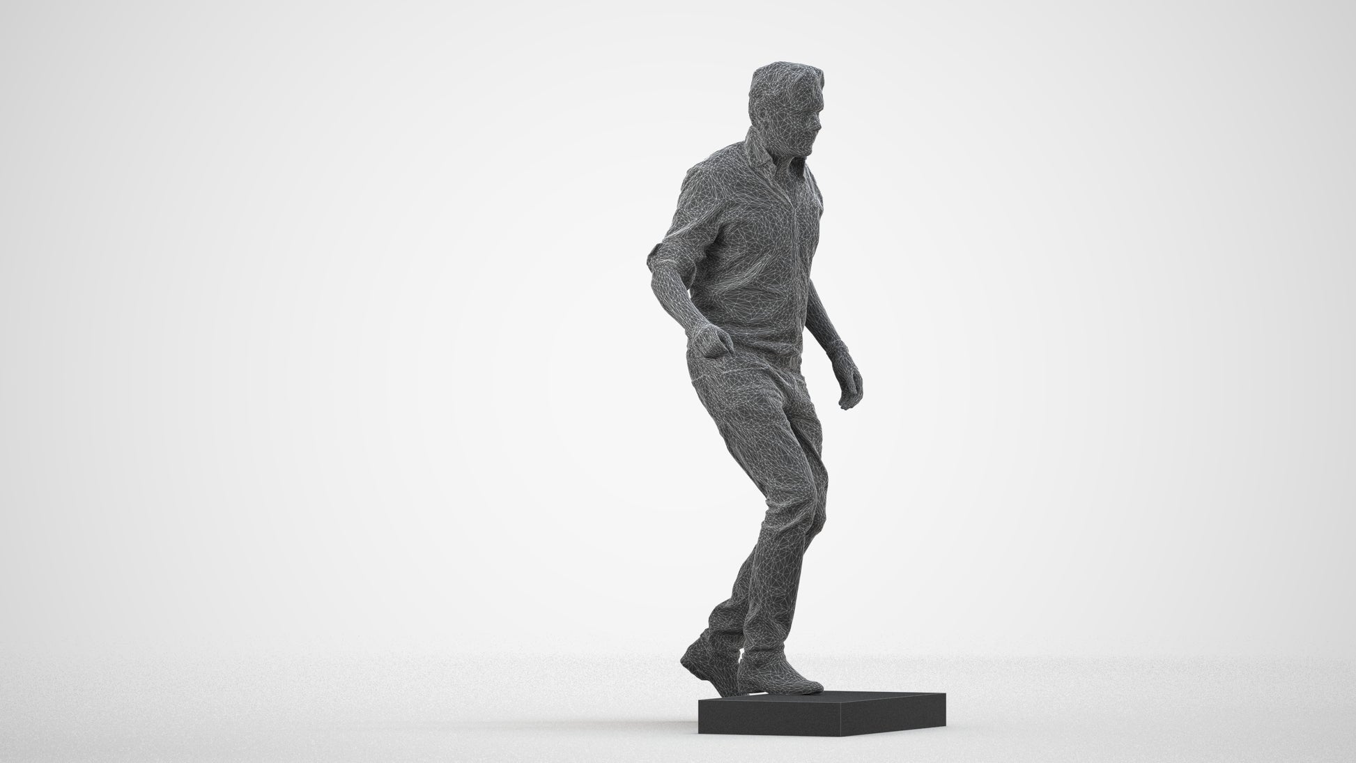 realistic 3D human man casual standing, archviz people FBX OBJ for Blender, wireframe side view