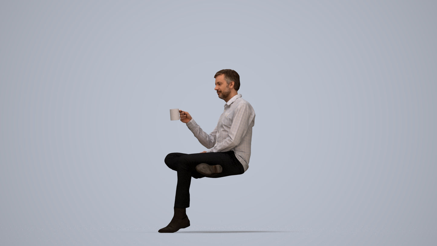 realistic 3D people man business, render-ready for V-Ray and Corona, FBX OBJ, top-down view render