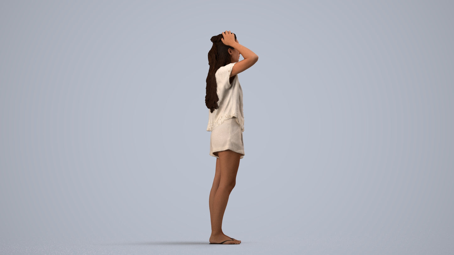 photogrammetry 3D woman casual standing, realistic human model archviz FBX, side view render